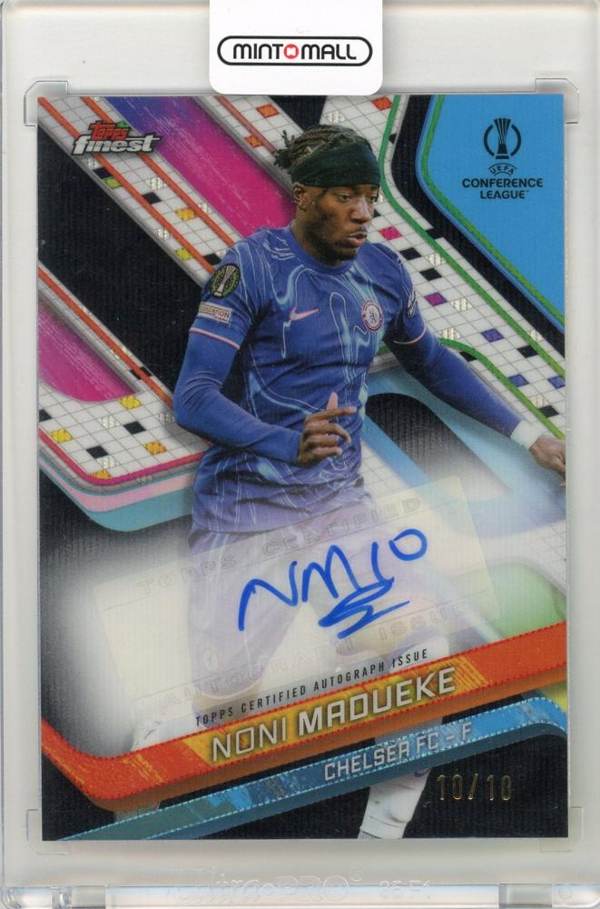 2024-25 Topps Finest UEFA Club Competitions Noni Madueke Black Refractor Autograph 10/10 card Chelsea FC