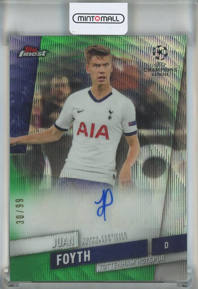 2020 Topps Finest UEFA Champions League Juan Foyth Autograph card serial numbered 30 of 99 from Tottenham Hotspur