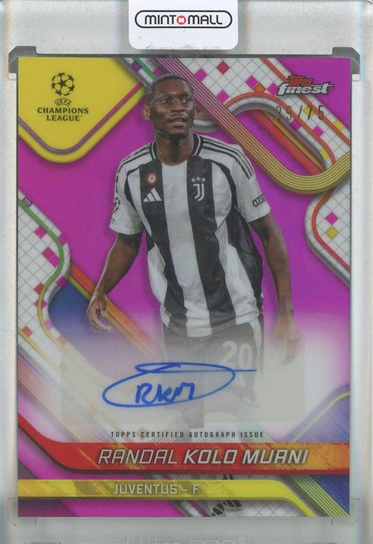 2024-25 Topps Finest UEFA Club Competitions soccer card of Randal Kolo Muani with autograph and Juventus logo