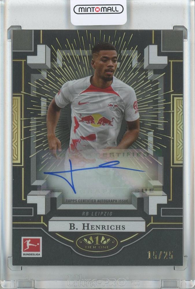 2022-23 Topps Tier One Bundesliga Soccer card Benjamin Henrichs autographed black 15 of 25 RB Leipzig