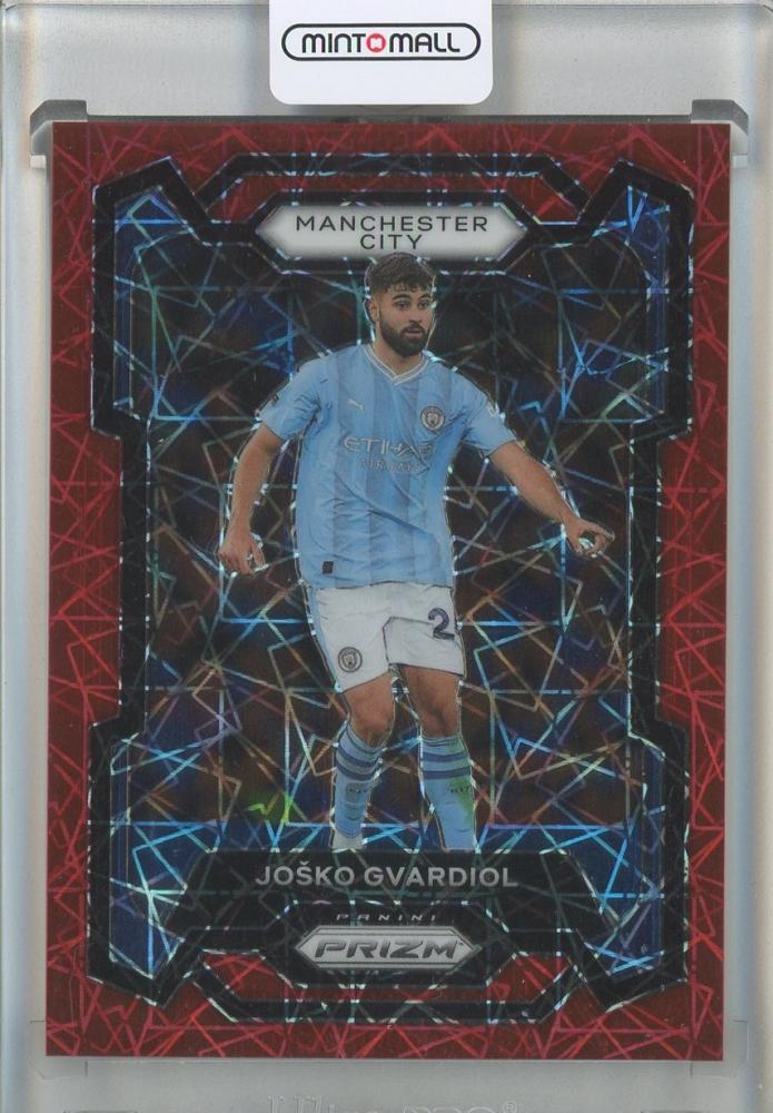 2023-24 Panini Prizm Premier League Josko Gvardiol Breakaway Prizms Red trading card serial 46 of 49 Manchester City