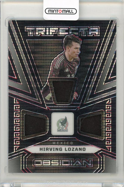 2023-24 Panini Obsidian Soccer Hirving Lozano Trifecta Material Electric Etch Red Pulsar card 36 of 49