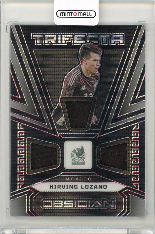 2023-24 Panini Obsidian Soccer Hirving Lozano Trifecta Material Electric Etch Red Pulsar card 36 of 49