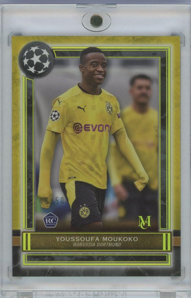 2020-21 Topps Museum Collection UEFA Champions League Gold Youssoufa Moukoko trading card serial 48 of 50