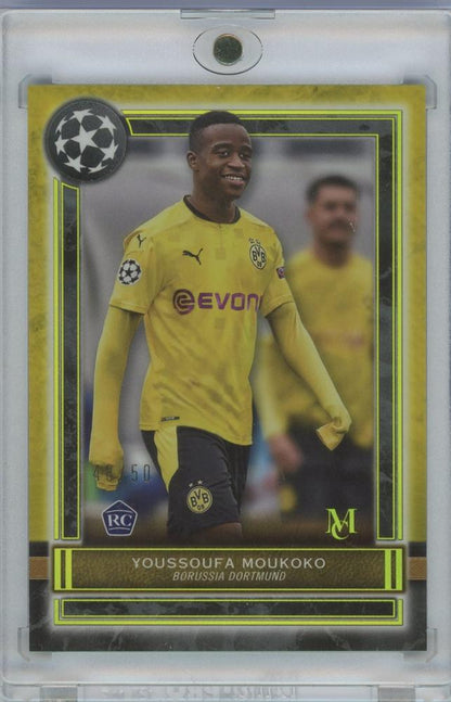 2020-21 Topps Museum Collection UEFA Champions League Gold Youssoufa Moukoko trading card serial 48 of 50