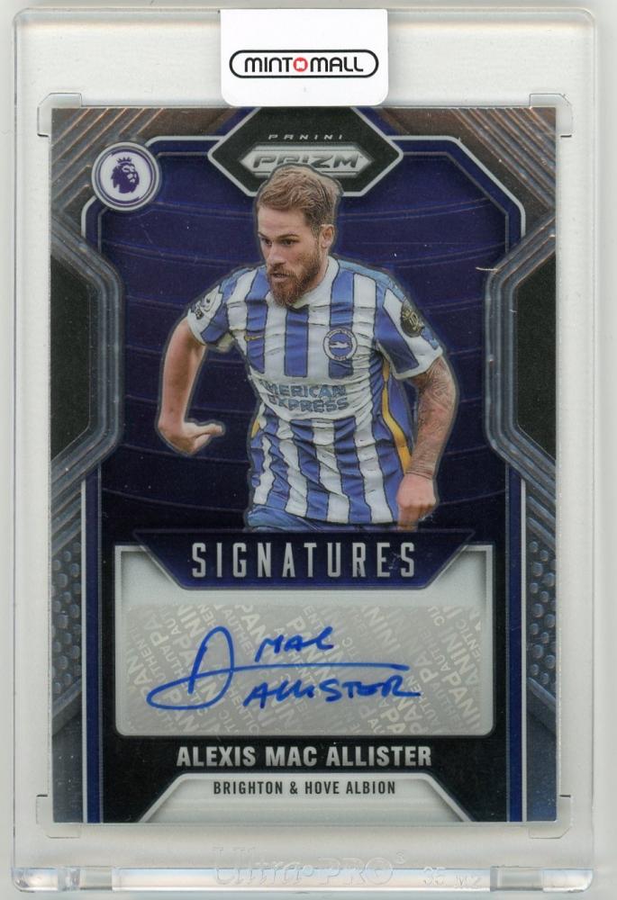2021-22 Panini Prizm Premier League Alexis Mac Allister Signatures trading card from Brighton & Hove Albion