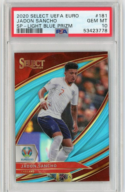2020 Panini Select UEFA Euro Preview Jadon Sancho England Blue Base Nameplate Card PSA 10