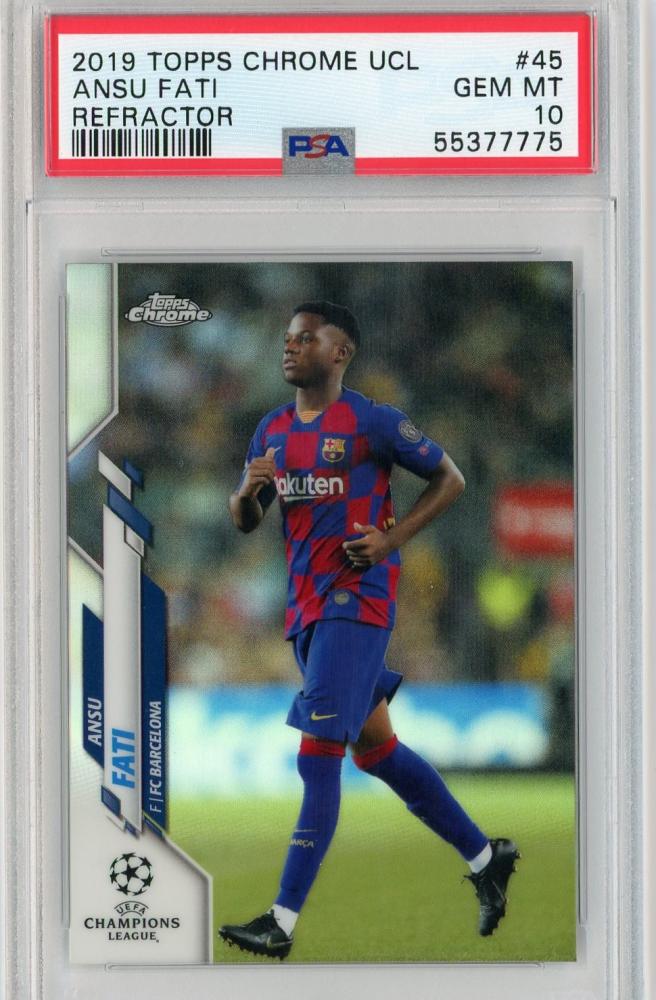 2019-20 Topps Chrome UEFA Champions League FC Barcelona Ansu Fati Base Refractor PSA 10 card