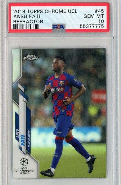 2019-20 Topps Chrome UEFA Champions League FC Barcelona Ansu Fati Base Refractor PSA 10 card