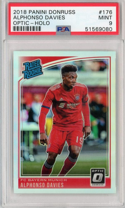 2018-19 Donruss FC Bayern Munich Alphonso Davies Base Optic Rated Rookie Holo PSA 9 parallel card