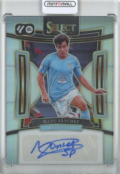2023-24 Panini Select La Liga Manu Sanchez Signatures rookie card with minor stain on back