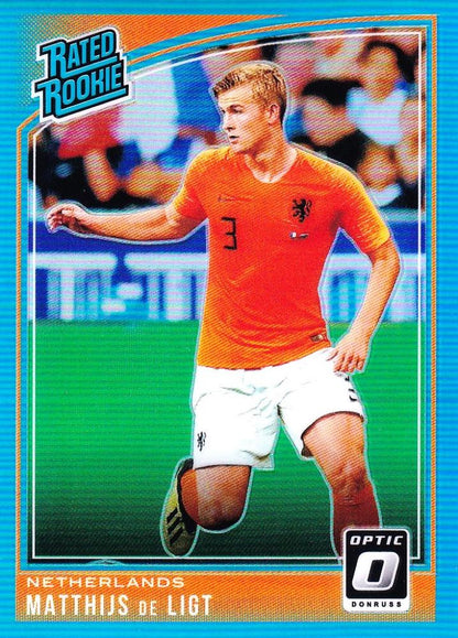 2018-19 Donruss Netherlands Matthijs de Ligt Base Optic Aqua Parallel sports trading card number 058 of 149