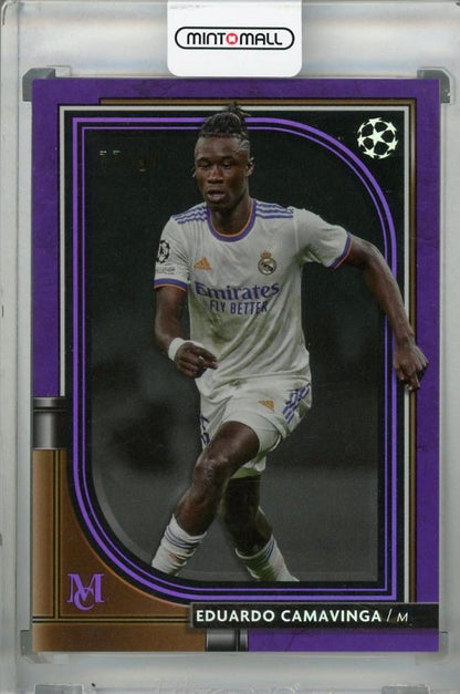 2021-22 Topps Museum Collection UEFA Champions League Eduardo Camavinga Real Madrid Base Amethyst trading card 77 of 99