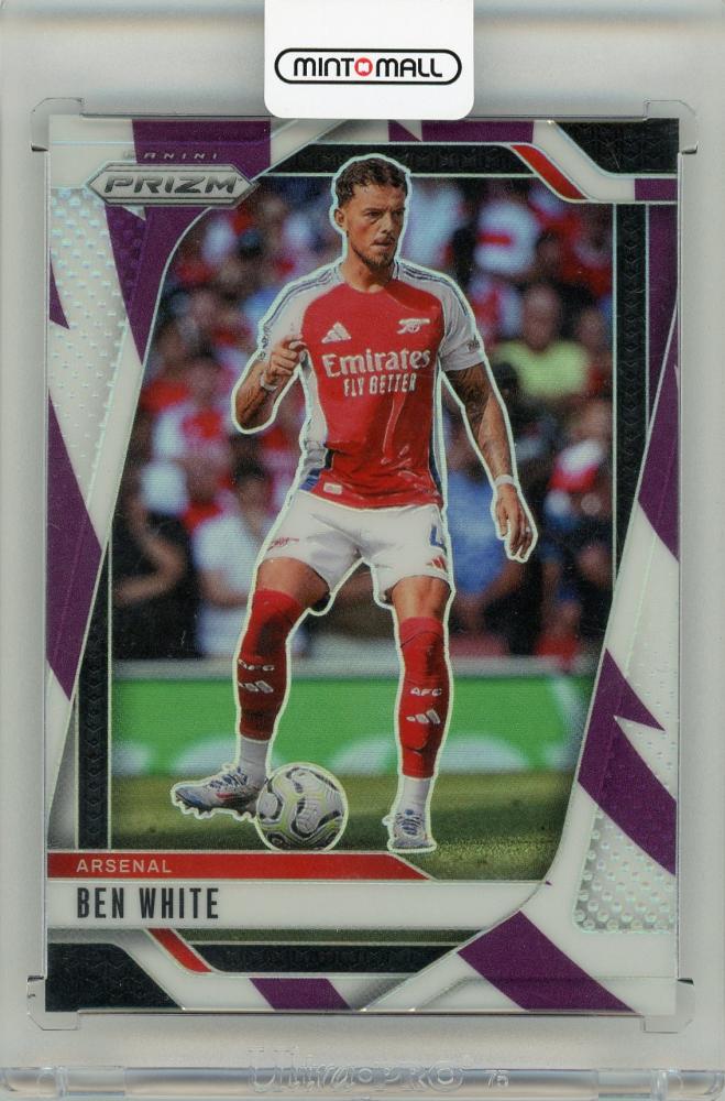 2024-25 Panini Prizm Premier League Ben White Purple and White Stripes trading card numbered 43 of 92 Arsenal FC