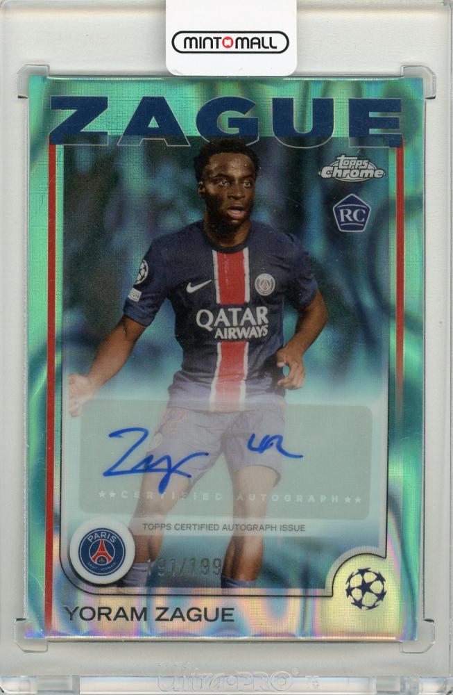 2024-25 Topps Chrome UEFA Club Competitions Yoram Zague Aqua Lava Refractors autograph card 191 out of 199