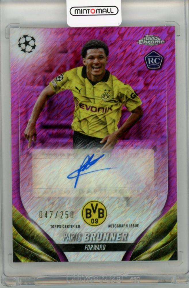 2023-24 Topps Chrome Paris Brunner autographed trading card numbered 047 of 250 featuring Borussia Dortmund