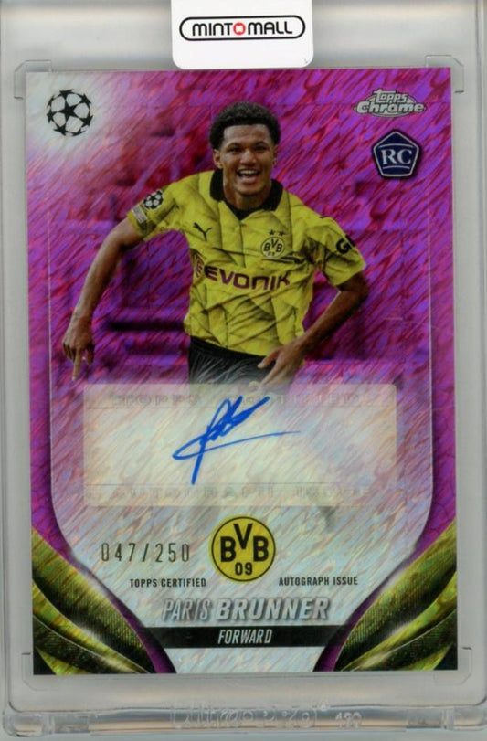 2023-24 Topps Chrome Paris Brunner autographed trading card numbered 047 of 250 featuring Borussia Dortmund