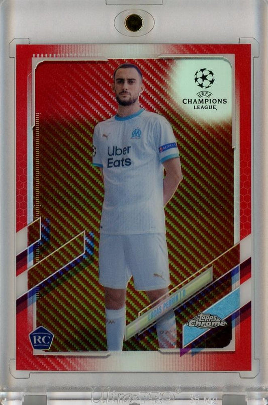 2020-21 Topps Chrome UEFA Champions League Lucas Perrin Red Carbon Fiber Refractors trading card #70