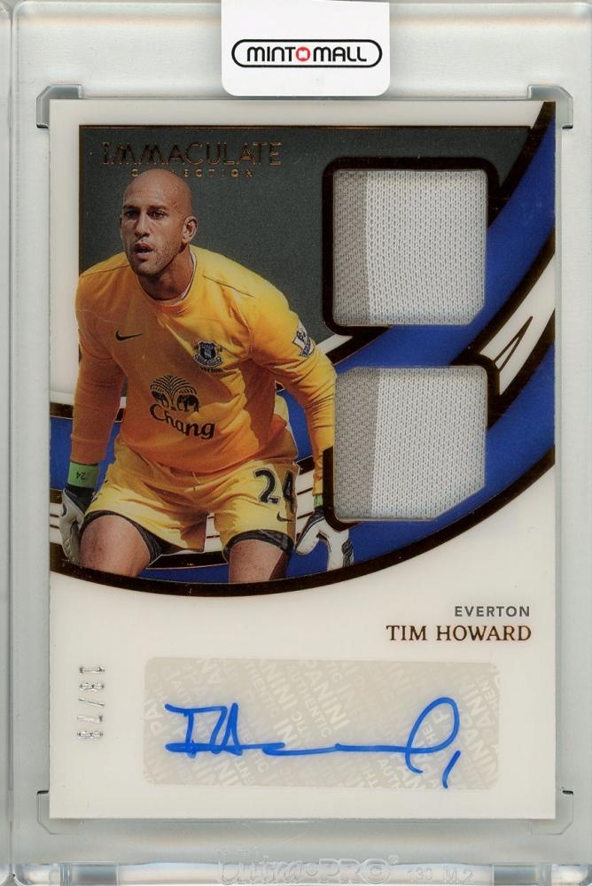 2022-23 PANINI Immaculate Everton Tim Howard Dual Swatch Autographs card numbered 13/73