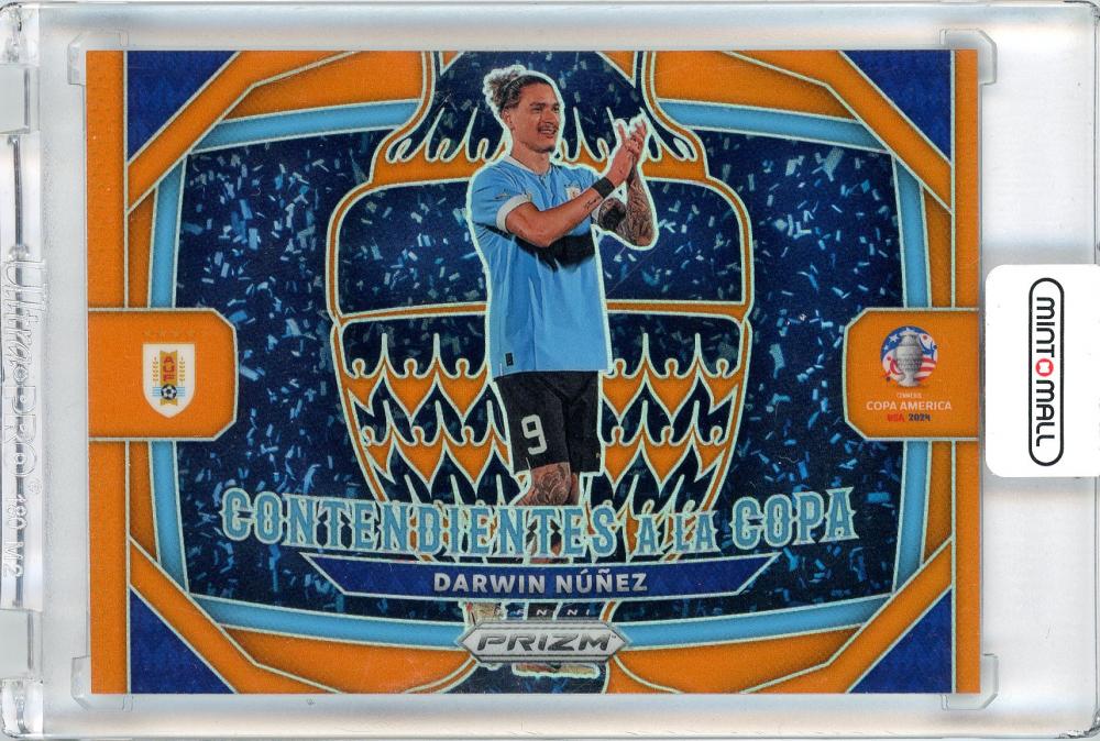 2024 Panini Prizm Copa America trading card featuring Darwin Nunez Contenders Orange 07/25