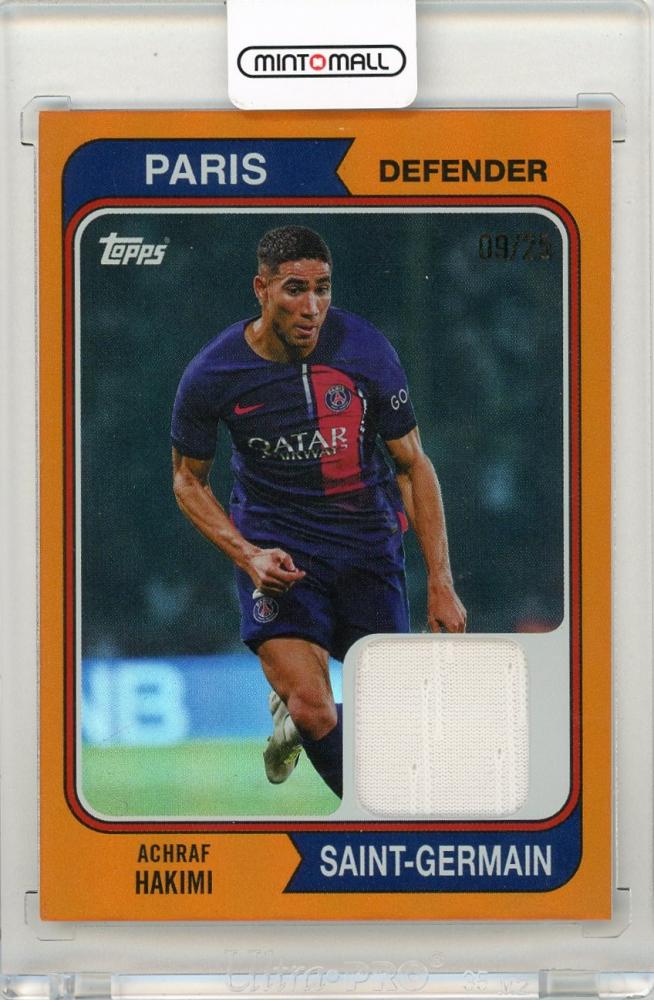 2023-24 Topps Paris Saint-Germain Team Set with Achraf Hakimi and 1974 Topps Relics Orange Parallels card numbered 9 of 25