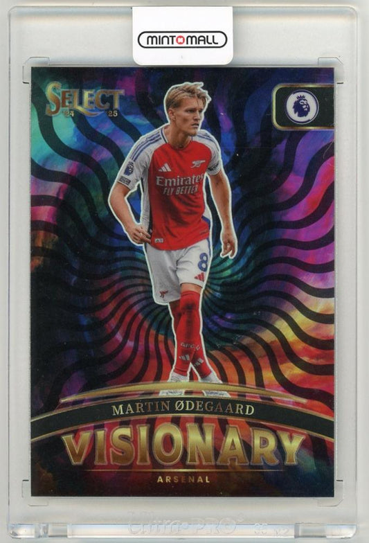 2024-25 Panini Select Premier League Martin Odegaard Visionary #10 Arsenal trading card featuring Arsenal logo