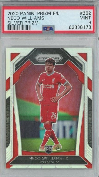2020 Panini Prizm Premier League Neco Williams Rookie Card Silver Prizm graded PSA9 featuring Liverpool FC