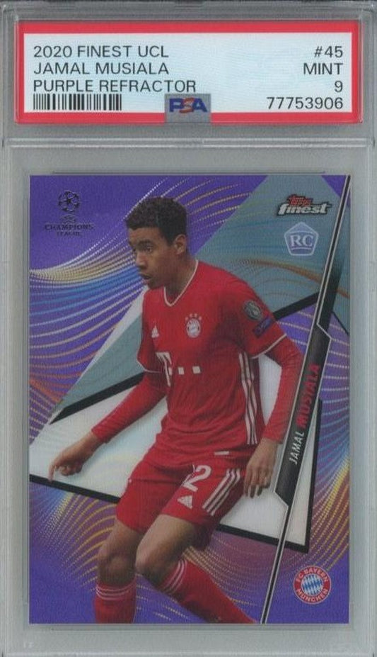 2020 Topps Finest UCL Jamal Musiala RC Purple Refractor #45025/250 PSA9 football trading card FC Bayern Munchen