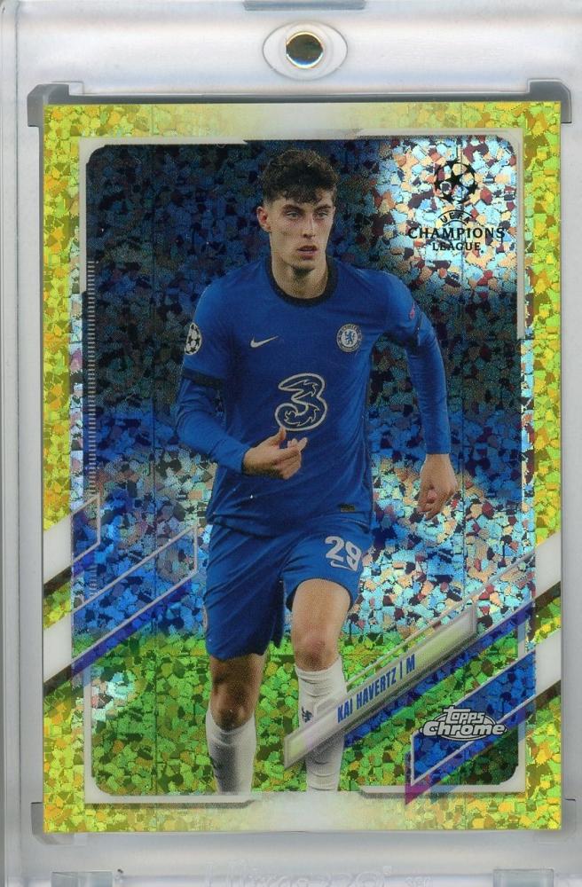 2020-21 Topps Chrome UEFA Champions League Chelsea FC Kai Havertz Base Yellow Mini-Diamond trading card
