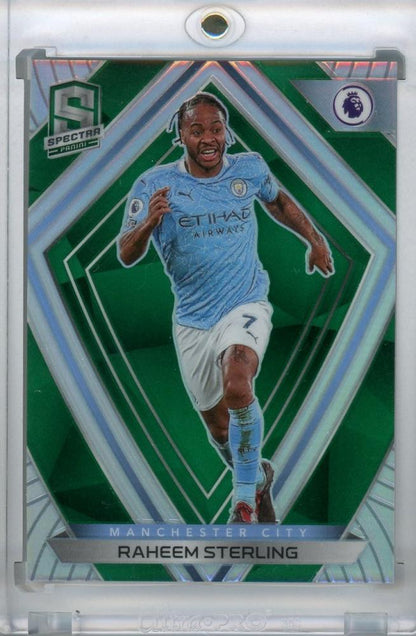 2020-21 Panini Chronicles Manchester City Raheem Sterling Spectra Premier League Green Parallel card 2 of 5