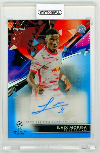 2021-22 Topps Finest UEFA Champions League Ilaix Moriba Autograph Blue Parallels card serial 53 of 150 from RB Leipzig