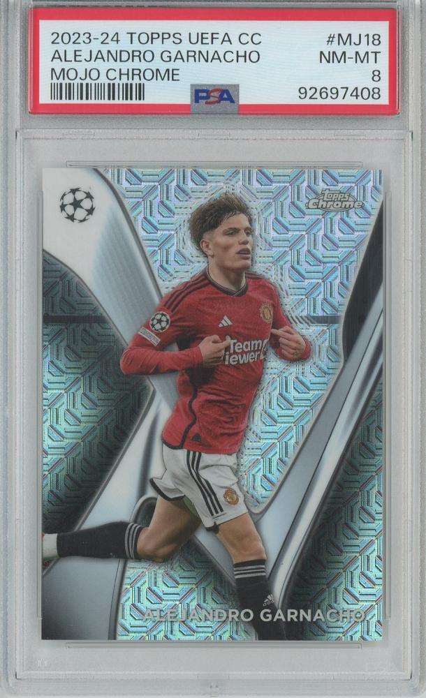 2023-24 Topps UEFA Club Competitions Soccer card Alejandro Garnacho Mojo #MJ-18PSA8 Manchester United PSA8