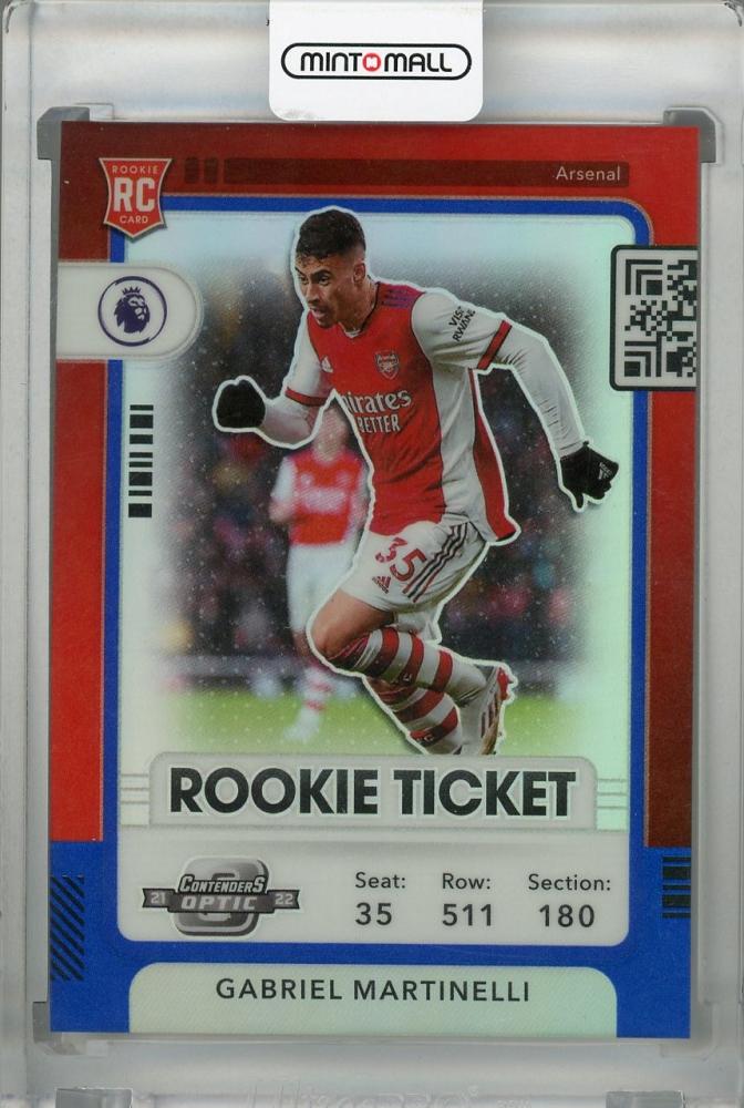 2021-22 Panini Chronicles Arsenal Gabriel Martinelli Blue Rookie Ticket parallel trading card number 30