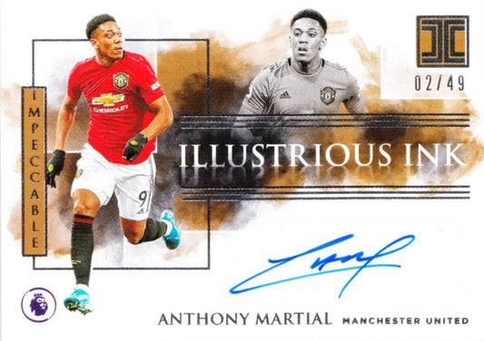 2019-20 PANINI Impeccable Premier League Soccer Anthony Martial Illustrious Ink trading card numbered 2 of 49