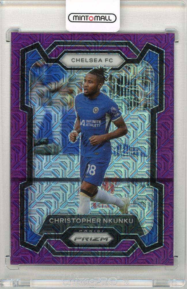 2023-24 Panini Prizm Premier League Soccer Christopher Nkunku Purple Mojo Prizm trading card Chelsea FC serial 24 of 25