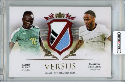 2021-22 FUTERA Unique Sadio Mane and Raheem Sterling Versus Duo Relic Ruby card serial number 01 of 07