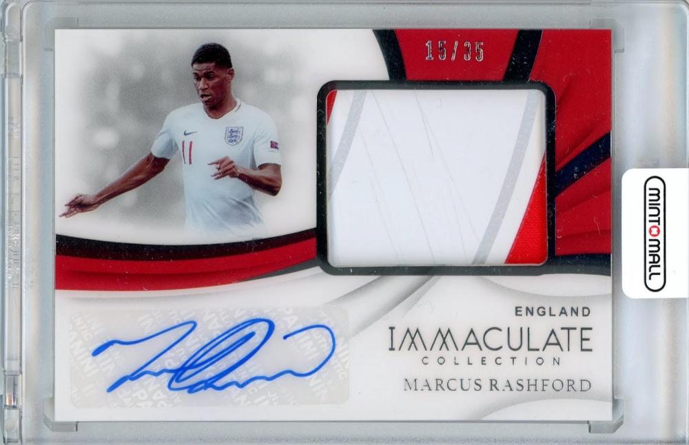2018-19 PANINI Immaculate Collection Soccer card of Marcus Rashford with premium patch autograph number 15 of 35