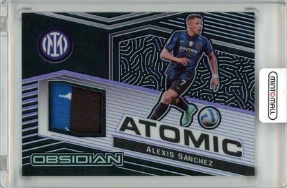 2021-22 PANINI Obsidian Soccer Alexis Sanchez Atomic Material Purple Limited Edition card numbered 74 of 75
