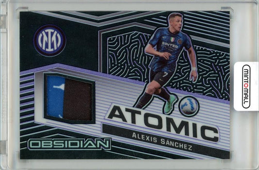 2021-22 PANINI Obsidian Soccer Alexis Sanchez Atomic Material Purple Limited Edition card numbered 74 of 75