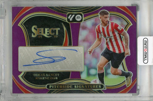2024-25 Panini Select La Liga Oihan Sancet Pitchside Signatures Purple #9 Auto46/49 Athletic Club trading card