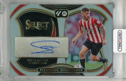 2024-25 Panini Select La Liga Oihan Sancet Pitchside Signatures #9 Athletic Club trading card with surface scratches