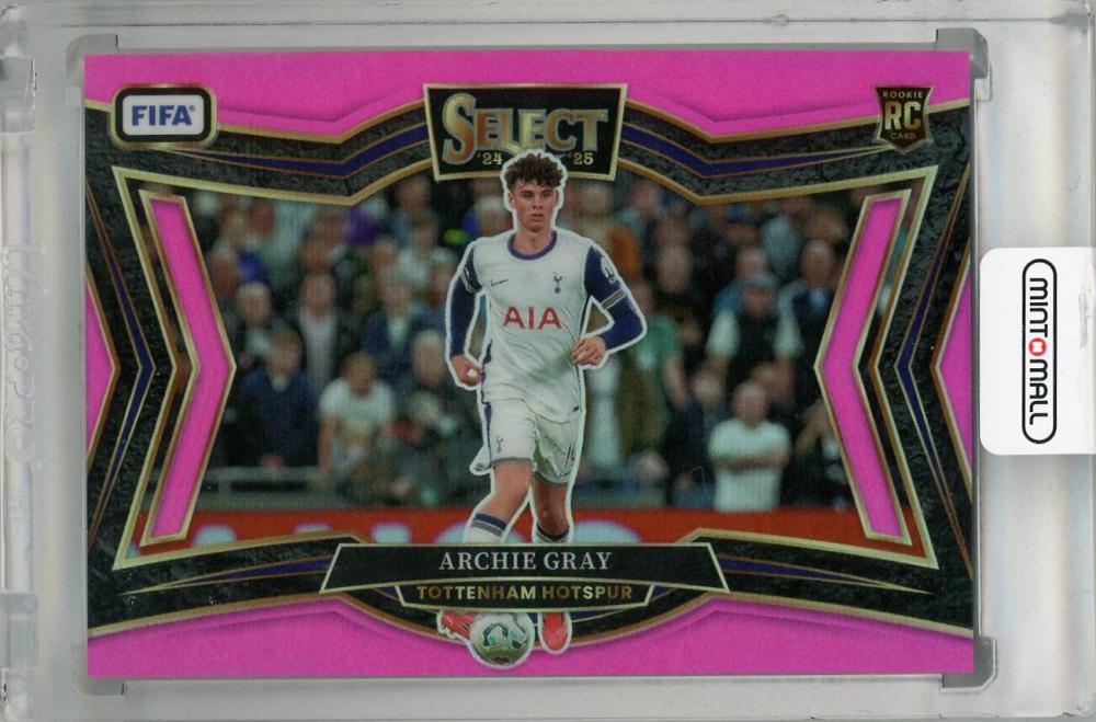 2024-25 Panini Select Fifa trading card featuring Archie Gray Pink #230 Tottenham Hotspur with surface scratches