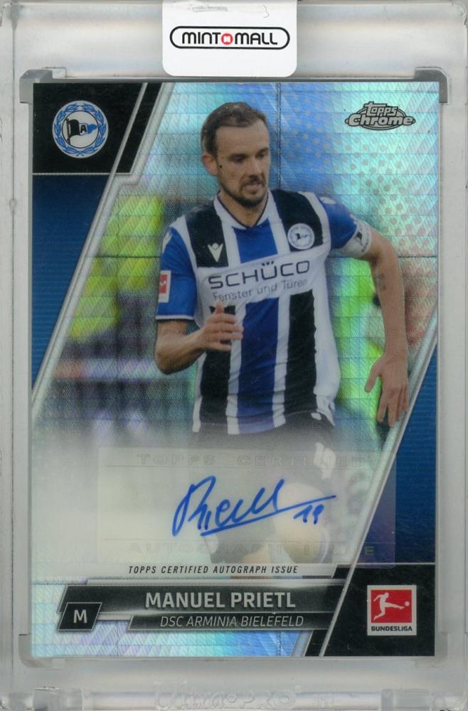 2021-22 Topps Chrome Bundesliga Manuel Prietl Autograph Prism Refractors card number 076/175 with dimpled surface