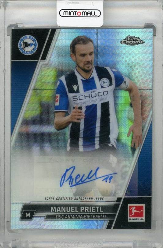 2021-22 Topps Chrome Bundesliga Manuel Prietl Autograph Prism Refractors card number 076/175 with dimpled surface