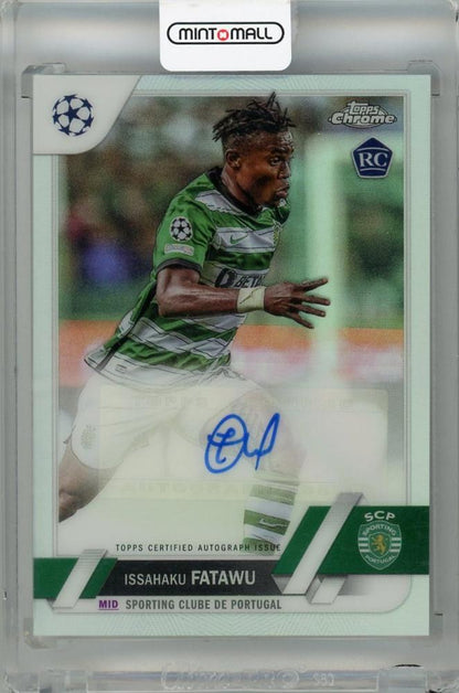 2022-23 Topps Chrome UEFA Club Competitions Issahaku Fatawu Autograph RC card with surface scratches