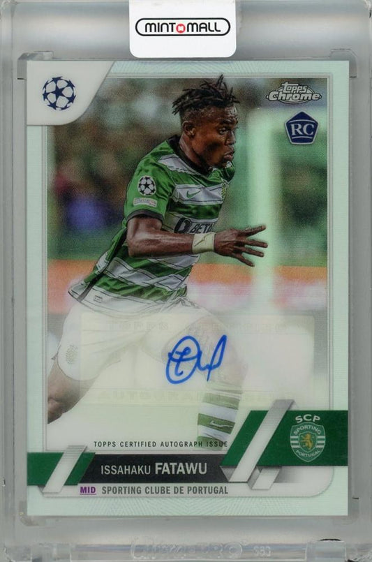 2022-23 Topps Chrome UEFA Club Competitions Issahaku Fatawu Autograph RC card with surface scratches