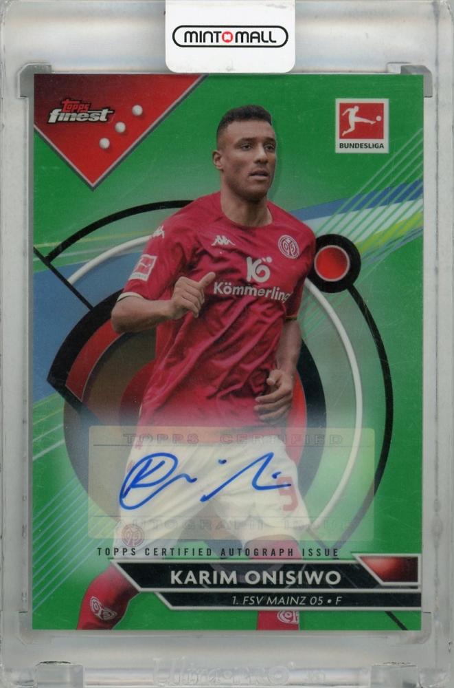 2022-23 Topps Finest Karim Onisiwo Autographs Green Refractors card serial 19 of 50 with surface scratches