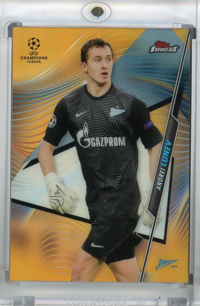 2020-21 Topps Finest UEFA Champions League FC Zenit Andrei Lunev Base Orange parallel card number 16 of 25 with minor stain on back