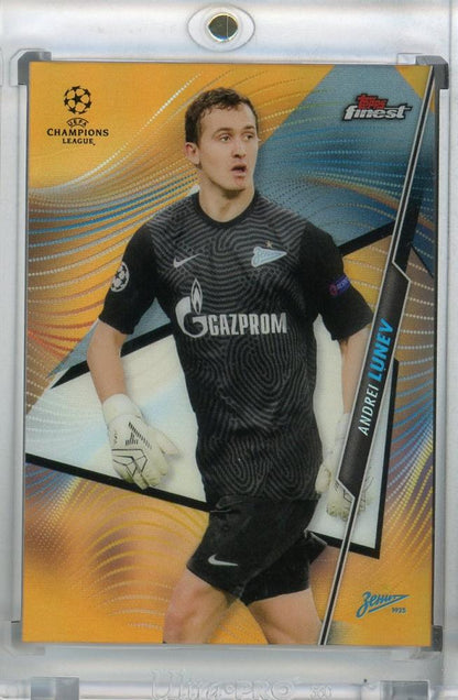 2020-21 Topps Finest UEFA Champions League FC Zenit Andrei Lunev Base Orange parallel card number 16 of 25 with minor stain on back