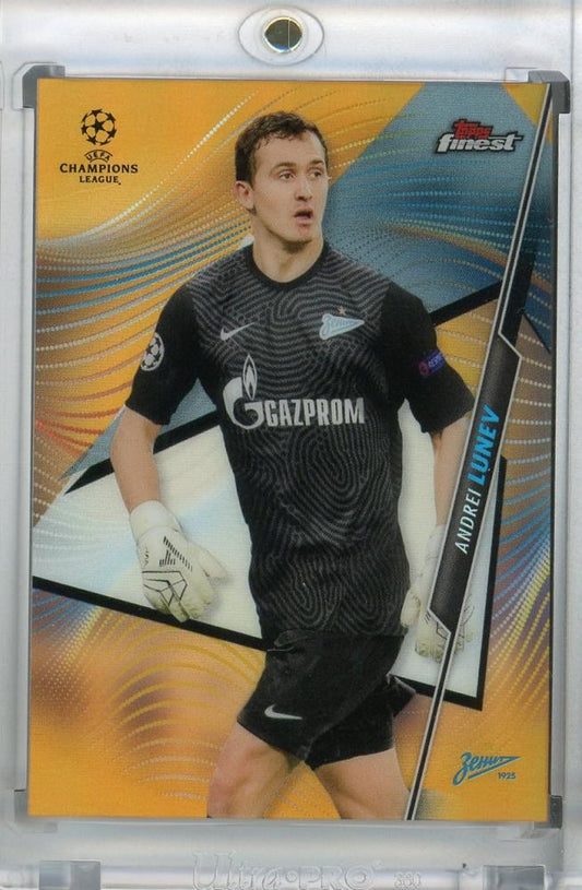 2020-21 Topps Finest UEFA Champions League FC Zenit Andrei Lunev Base Orange parallel card number 16 of 25 with minor stain on back